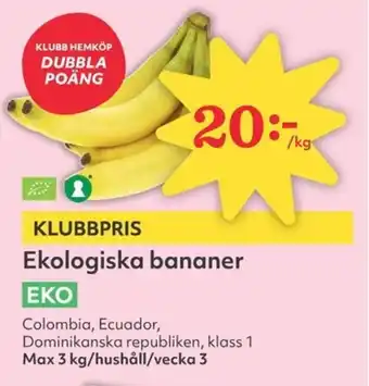 Hemköp Ekologiska bananer erbjuda