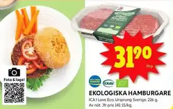 ICA Kvantum EKOLOGISKA HAMBURGARE erbjuda