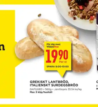 Willys Dafgårds butiksbakat matbröd erbjuda
