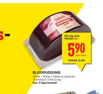 Willys Hemma Geas blodpudding erbjuda