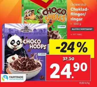 Lidl CROWNFIELD Choklad-flingor/ ringar erbjuda