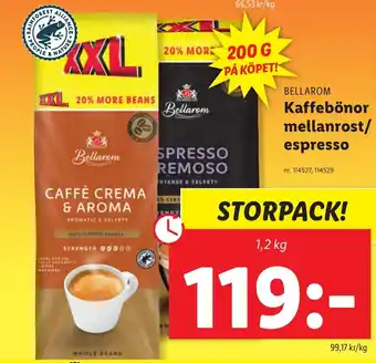 Lidl BELLAROM Kaffebönor mellanrost/ espresso erbjuda