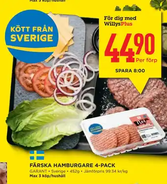 Willys Hemma Färska hamburgare 4-pack erbjuda