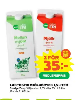 Stora Coop Laktosfri mjölkdryck 1,5 liter erbjuda