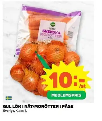 Coop Extra GUL LÖK I NÄT/MORÖTTER I PÅSE Sverige. Klass 1. erbjuda