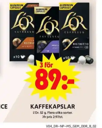 ICA Maxi L or kaffekapslar erbjuda