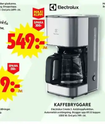 ICA Maxi Electrolux kaffebryggare erbjuda