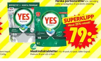 ICA Supermarket Yes diskmaskintabs erbjuda