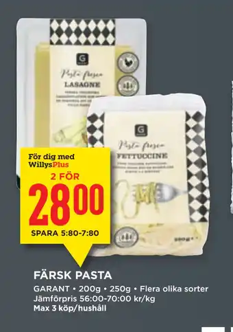 Willys Färsk pasta erbjuda