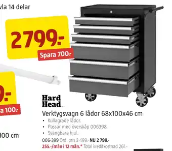 Jula Verktygsvagn 6 lådor 68x100x46 cm erbjuda