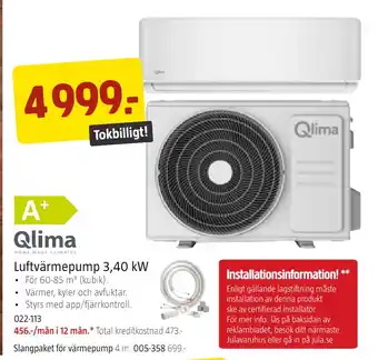 Jula Luftvärmepump 3,40 kw erbjuda