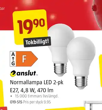 Jula Normallampa led 2-pk e27, 4,8 w, 470 lm erbjuda