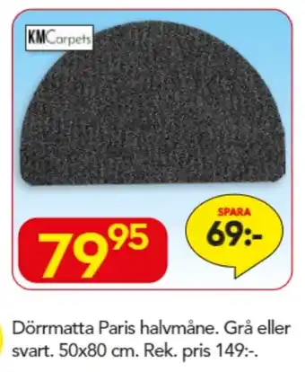 Dörrmatta Paris halvmåne. Grå eller svart. 50x80 cm