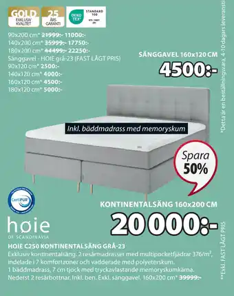 JYSK HOIE C250 KONTINENTALSÄNG GRÅ-23 erbjuda