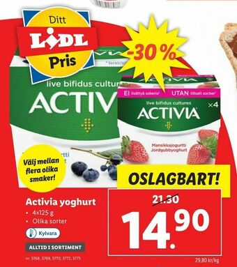 Lidl Activia yoghurt erbjuda