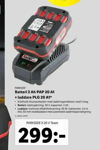 Lidl Batteri 2 Ah PAP 20 A1 + laddare PLG 20 A1 erbjuda