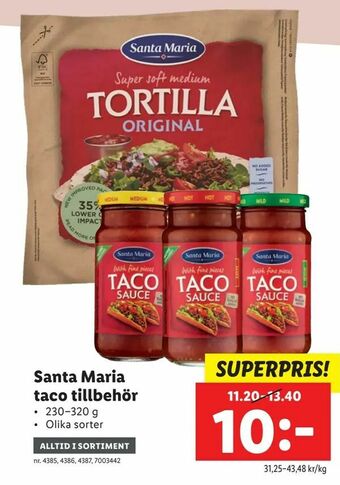 Lidl Santa Maria taco tillbehör erbjuda