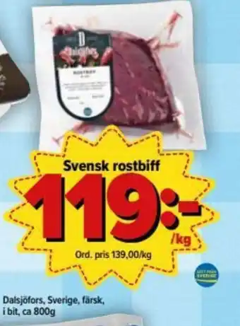 Östenssons Dalsjöfors Svensk rostbiff 800g erbjuda
