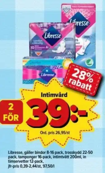 Östenssons Libresse Intimvård 8-16 pack erbjuda