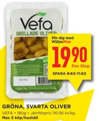 Willys GRÖNA, SVARTA OLIVER erbjuda