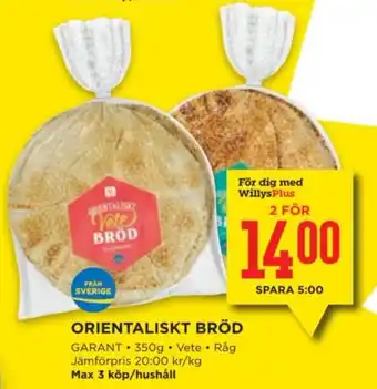 Willys ORIENTALISKT BRÖD erbjuda