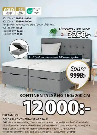 JYSK GOLD C40 KONTINENTALSÄNG GRÅ-31 erbjuda