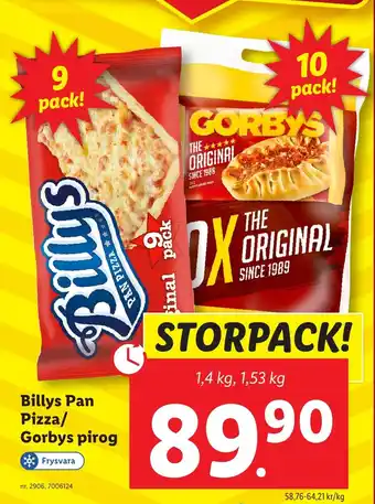 Lidl Billys Pan Pizza/ Gorbys pirog erbjuda