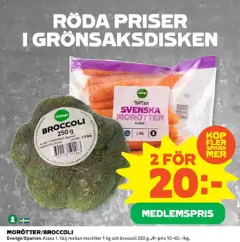 Coop Daglivs MORÖTTER/BROCCOLI erbjuda