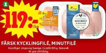 ICA Maxi FÄRSK KYCKLINGFILÉ, MINUTFILÉ erbjuda
