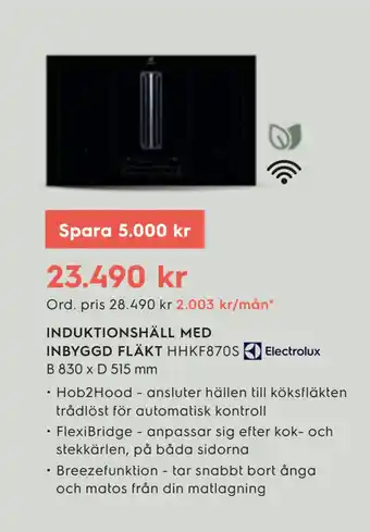 Electrolux Home INDUKTIONSHÄLL MED INBYGGD FLÄKT erbjuda