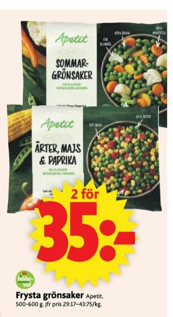 ICA Supermarket Apetit Grönsaker erbjuda