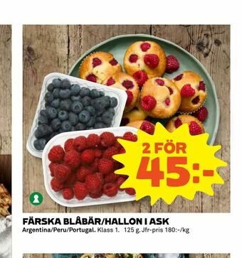 Coop Extra Färska blåbär/hallon i ask erbjuda