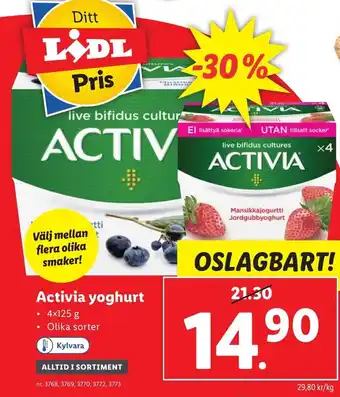 Lidl Activia Yoghurt 4x125 g erbjuda