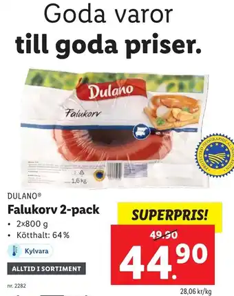 Lidl Dulano Falukorv 2-pack 2x800 g erbjuda