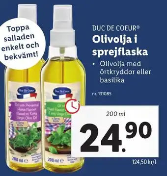 Lidl Duc De Coeur Olivolja I Sprejflaska 200 ml erbjuda