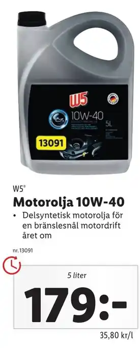 Lidl W5 Motorolja 10W-40 5 liter erbjuda