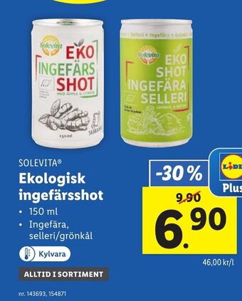 Lidl Solevita Ekologisk Ingefärsshot 150 ml erbjuda