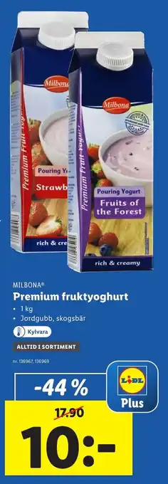 Lidl Milbona Premium Fruktyoghurt 1 kg erbjuda