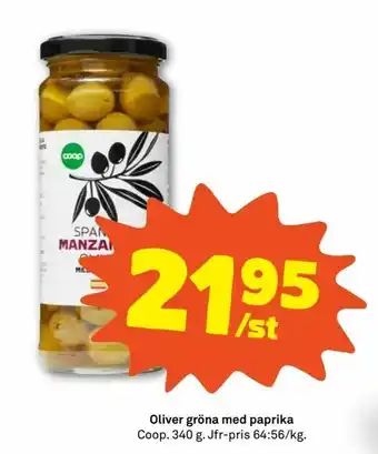 Stora Coop Oliver gröna med paprika erbjuda