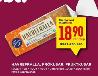 Willys Havrefralla, frökusar, fruktkusar erbjuda