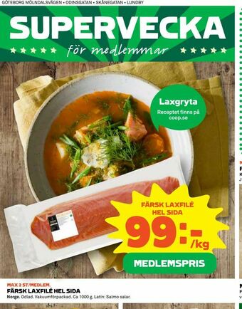 Coop Färsk laxfilé hel sida erbjuda