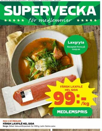 Coop Konsum Färsk laxfilé hel sida erbjuda