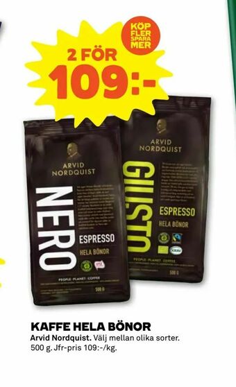 Stora Coop Kaffe hela bönor erbjuda