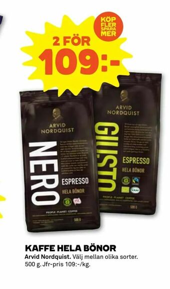 Stora Coop Kaffe hela bönor erbjuda