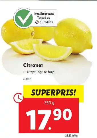 Lidl Citroner 750 g erbjuda