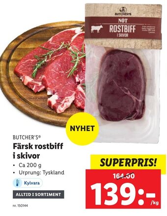 Lidl Butcher's Färsk Rostbiff i Skivor 200 g erbjuda