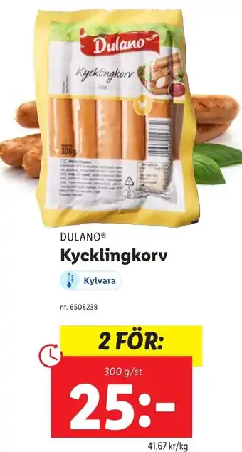 Lidl Dulano Kycklingkorv 300 g/st erbjuda