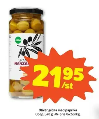 Coop Forum Coop Oliver gröna med paprika 340g erbjuda