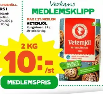 Coop Kungsörnen Vetemjöl 2kg erbjuda