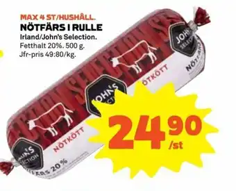 Coop Extra John's Selection Nötfärs I Rulle 500g erbjuda